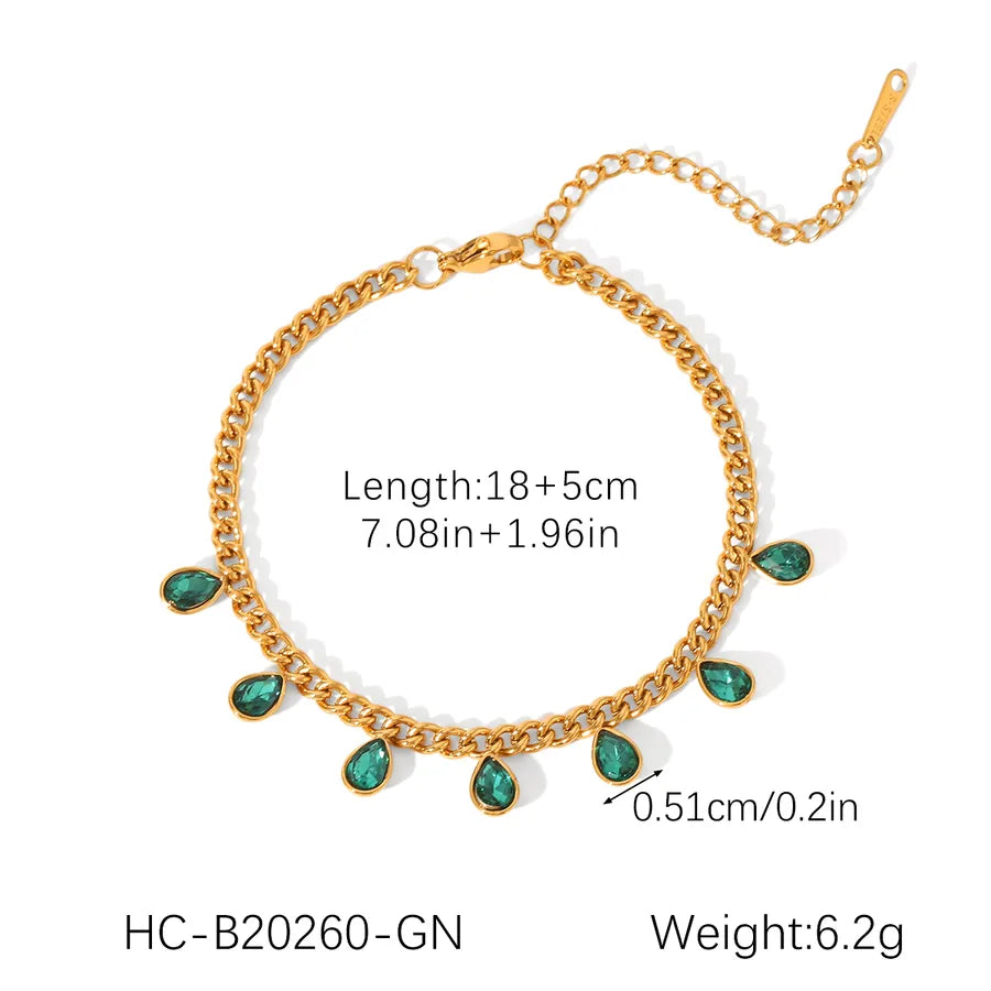 Casual Commute Water Droplets 304 Stainless Steel 18K Gold Plated Zircon cable chain Bracelets In Bulk