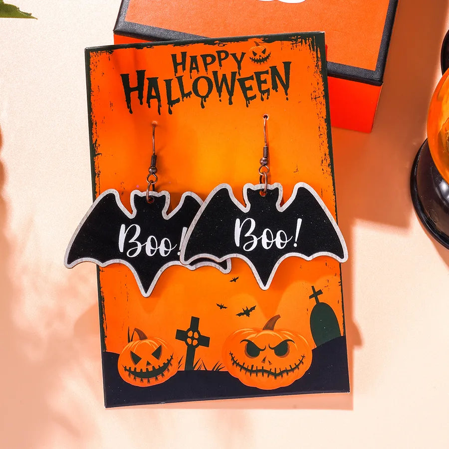 1 Pair Halloween Hip-Hop Funny ghost Spider Skull Wood Drop Earrings