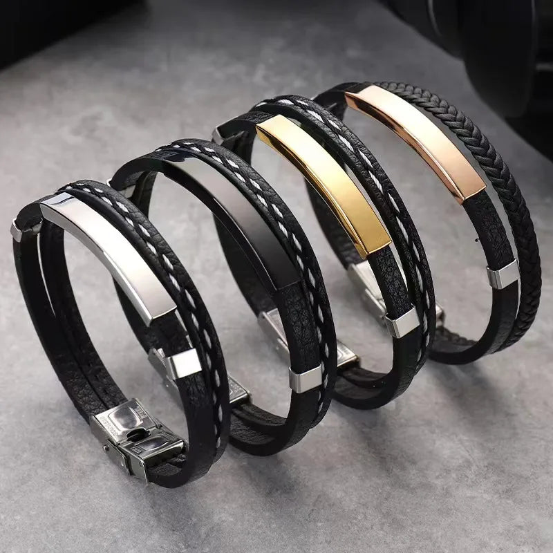 casual simple style geometric pu leather polishing unisex bracelets