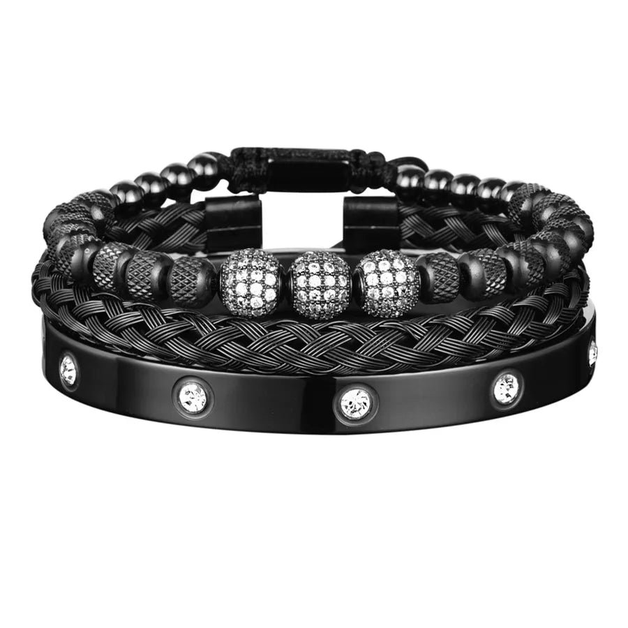hot sale 3 Diamond Ball ten diamond bracelet set stainless steel mesh bracelet wholesale luxury men's accessories