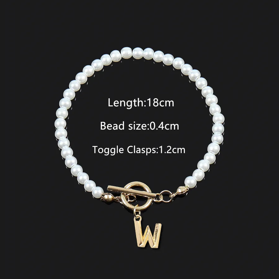 Elegant Vintage Style Classic Style Letter 304 Stainless Steel Artificial Pearl Beaded Chain Beaded Bracelets Wholesale