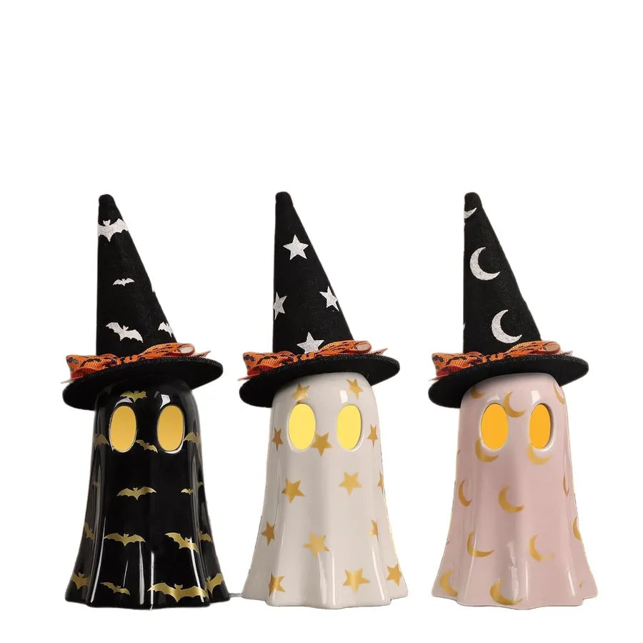 Ghost Lamp Resin Decoration Halloween Witch Hat Ghost Decor Home Ornaments American Style Synthetic Resin Crafts