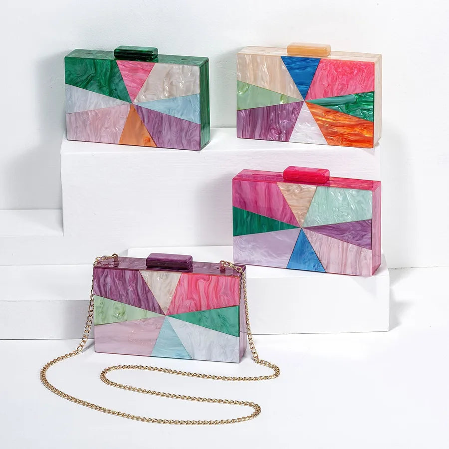 Champagne Rose Red Green Arylic Color Block Square Evening Bags