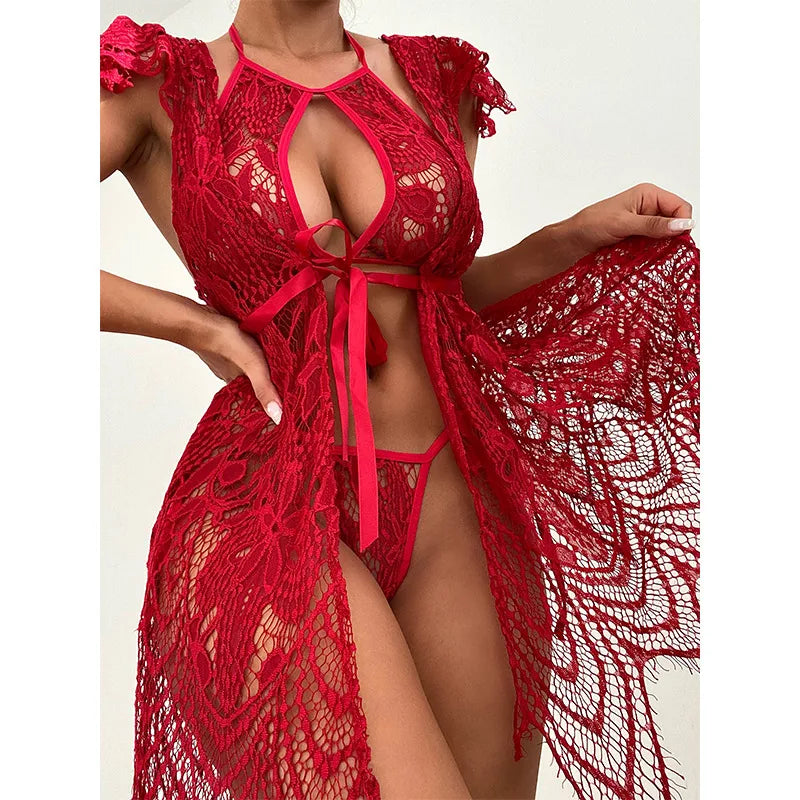 Women's Lady Sexy Solid Color Skirt Sets Indoor Honeymoon Mid Waist Sexy Lingerie