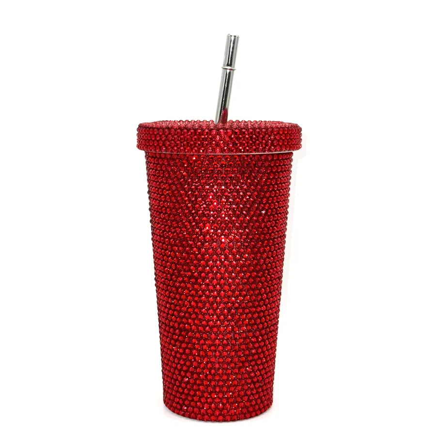 New Diamond-encrusted Insulated Water Cup Double-layer Diamond Tapered Straw Cup Beverage Cup Drinking Cup