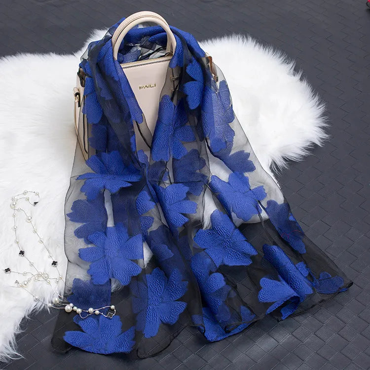 women's simple style color block organza scarf