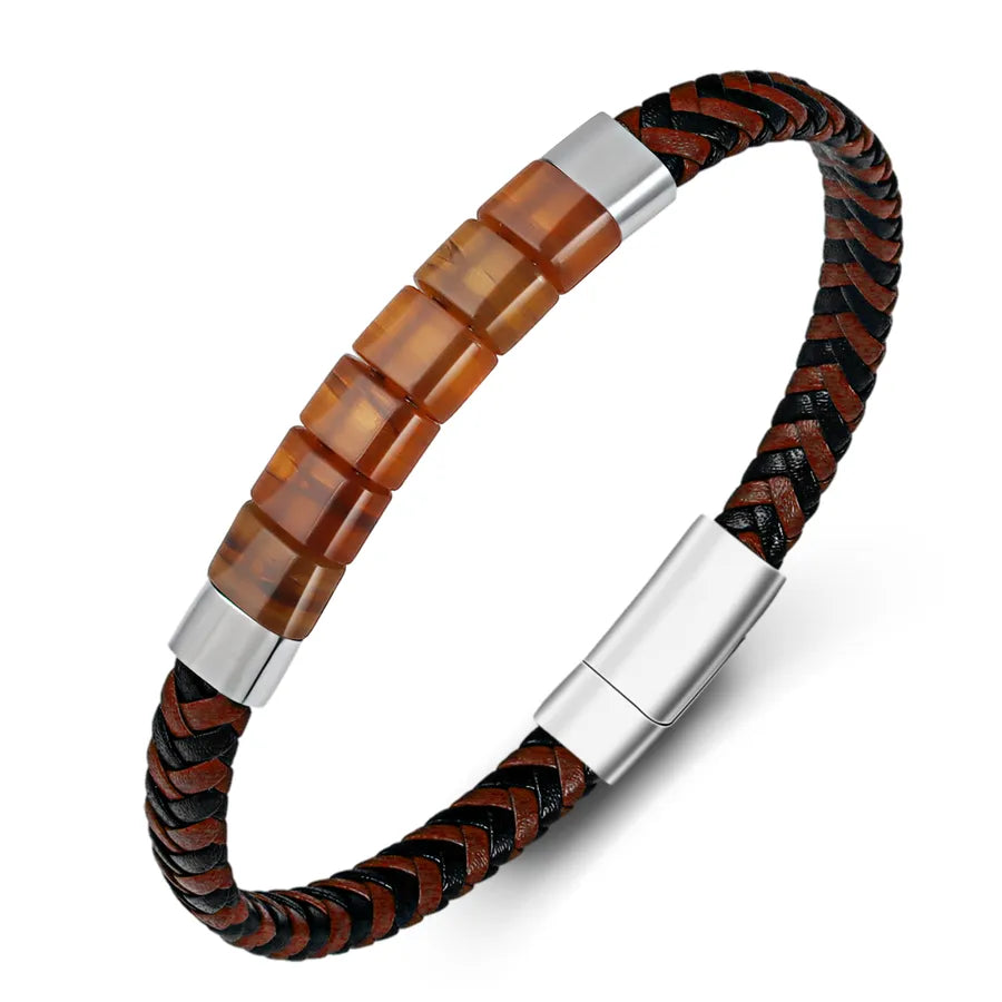 Business Vintage Style Simple Style Geometric 304 Stainless Steel Nylon Leather rope Rose Gold Plated Gold Plated Silver Plated Men's Bangle