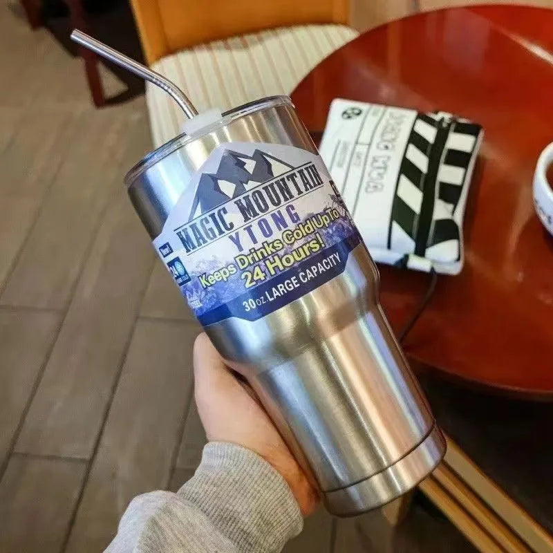 Large Ice Cup Food Grade 304 Stainless Steel Cold and Heat Preservation Double Drink Summer Coffee Cup Vehicle-Borne Cup Portable Men and Women Ins