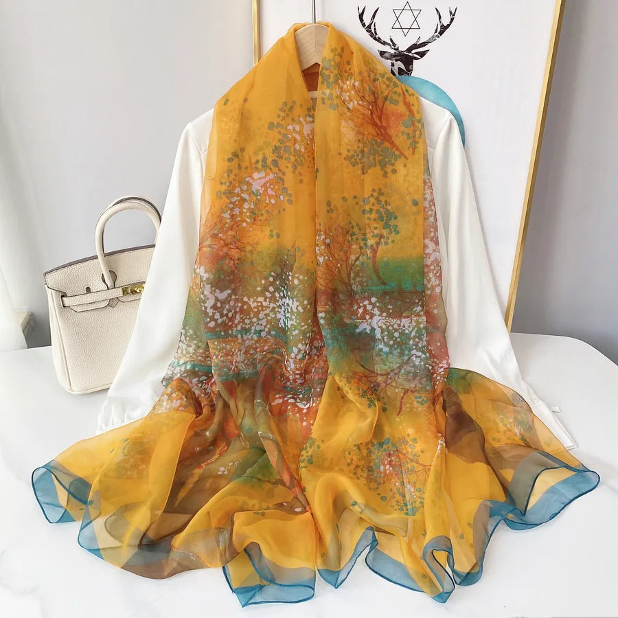 Women's Elegant Printing Polyester Chiffon Silk Scarf