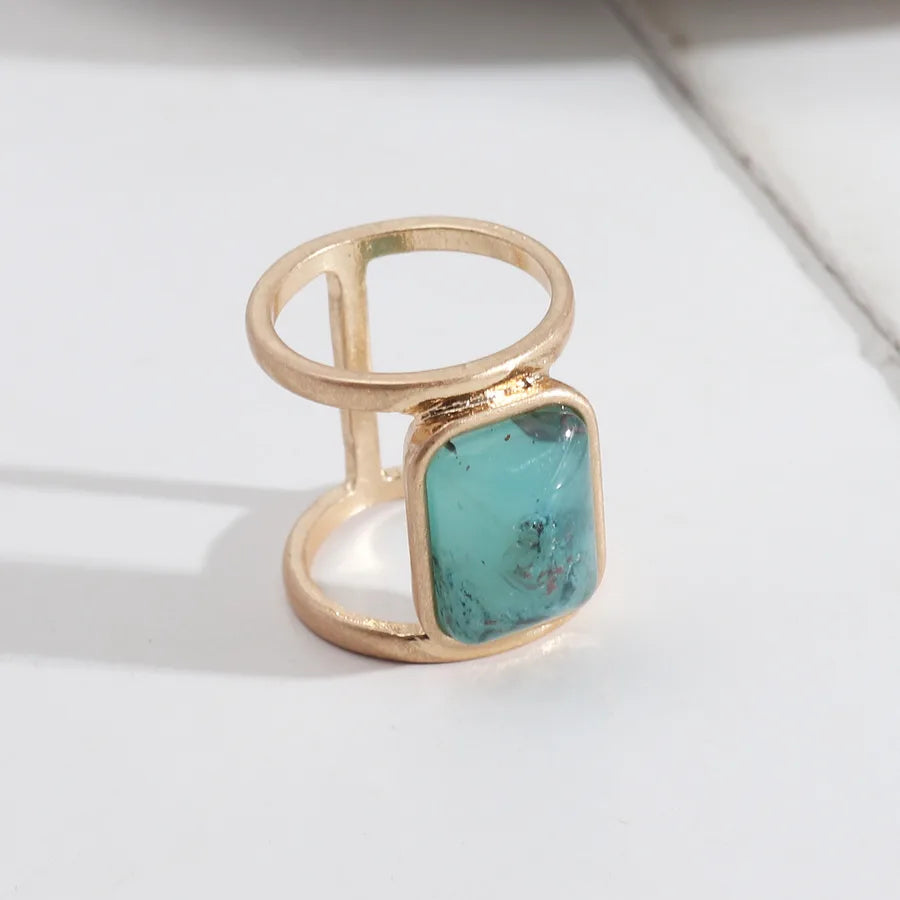 retro geometric alloy inlay natural stone women's rings