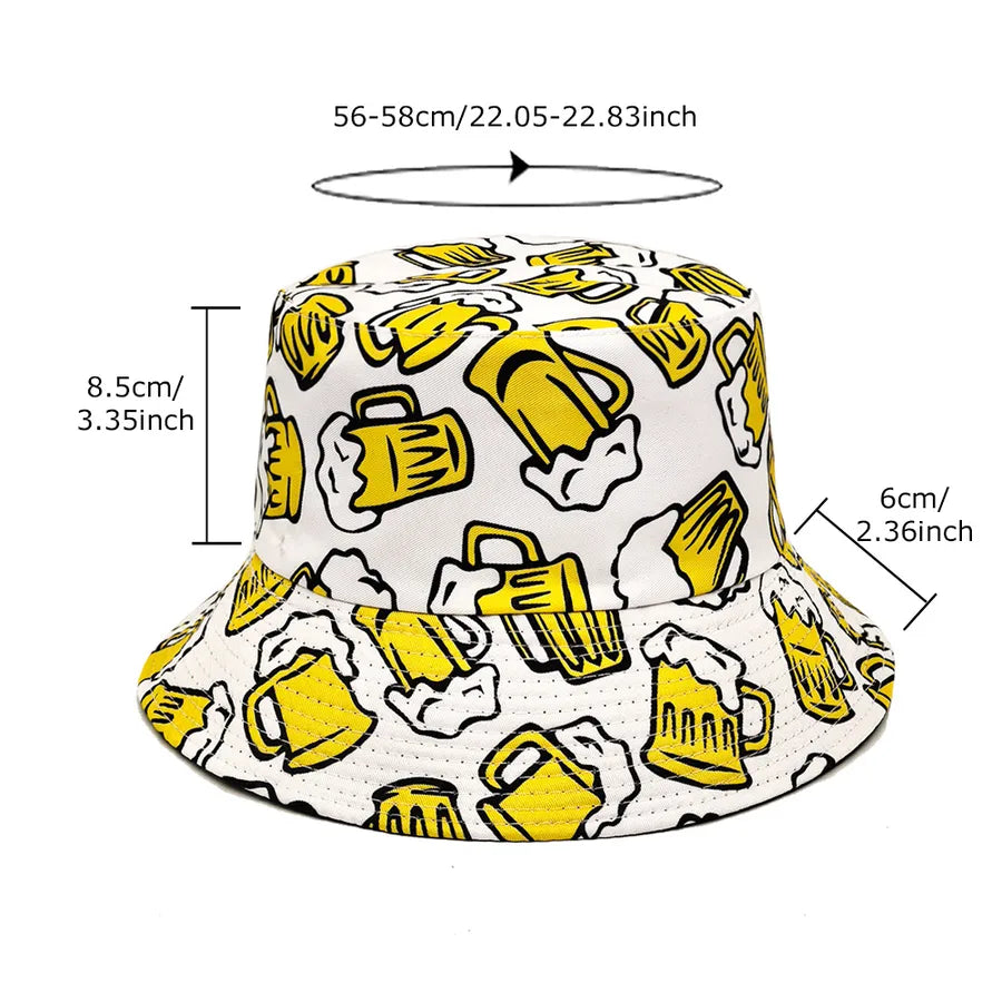 Outdoor Spring Summer Beer Pattern Bucket Hat Unisex Sun Protection Fisherman Style Retro Design Fashionable All-Season Cap