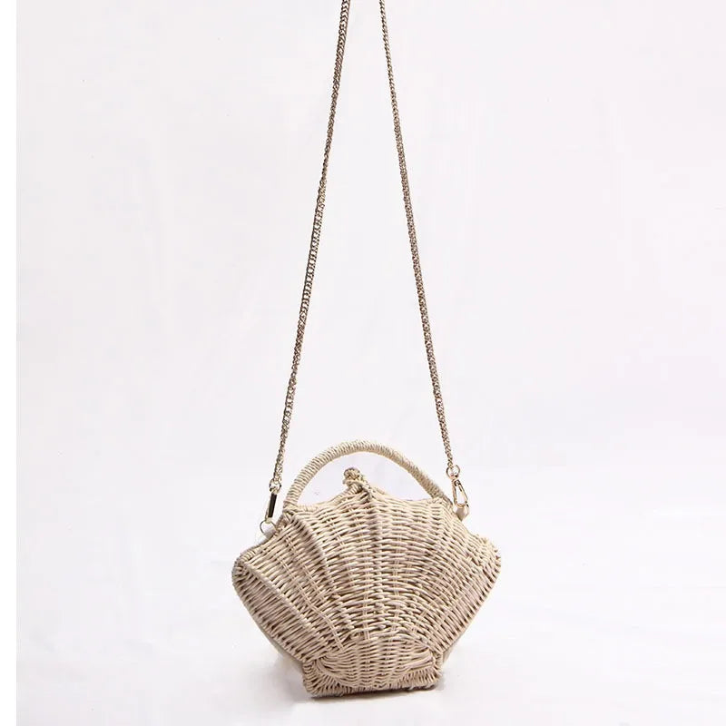 Women's Mini Straw Solid Color Elegant Streetwear Weave Shell Hook Loop Shoulder Bag