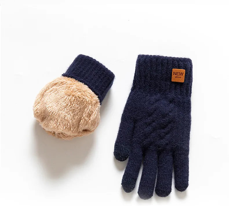 Thickened Double Layer Knitted Polar Fleece Touchscreen Gloves Men Women Outdoor Warm Windproof Winter Gloves Basic Style