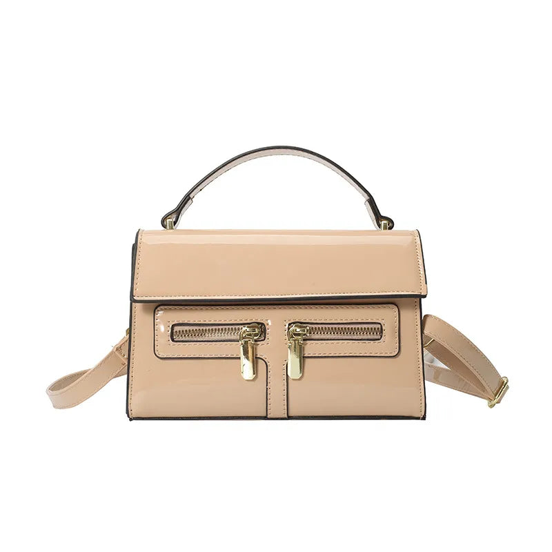Double Zipper Design, Personalized Simple Glossy Handbag for Women  New Retro Casual Fashion Shoulder Crossbody Bag