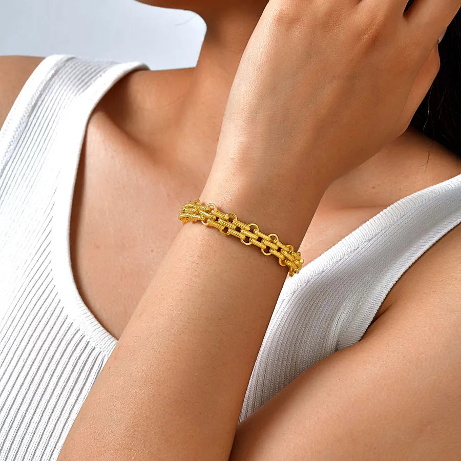 IG Style Casual Simple Style Geometric 201 Stainless Steel 18K Gold Plated Handmade Chain Bracelets In Bulk
