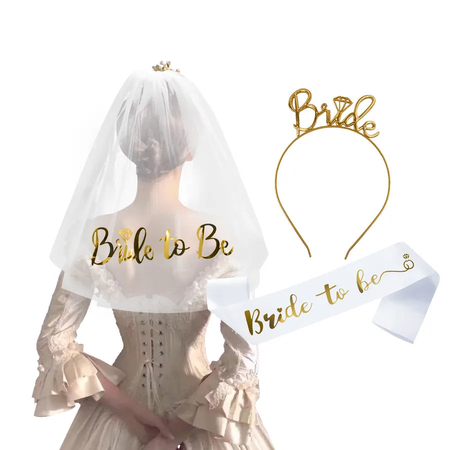 Romantic Letter Alloy Satin Cloth Wedding Date Hair Band Party Supplies Party Accessories 3 Pieces Set