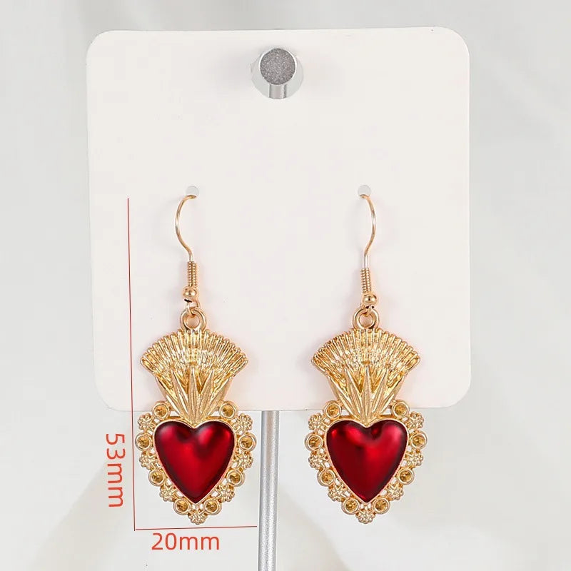 Gothic Style Red Heart Pendant Earrings Alloy Jewelry Accessories Street Stall Night Market Dropshipping Ear Hooks RG2
