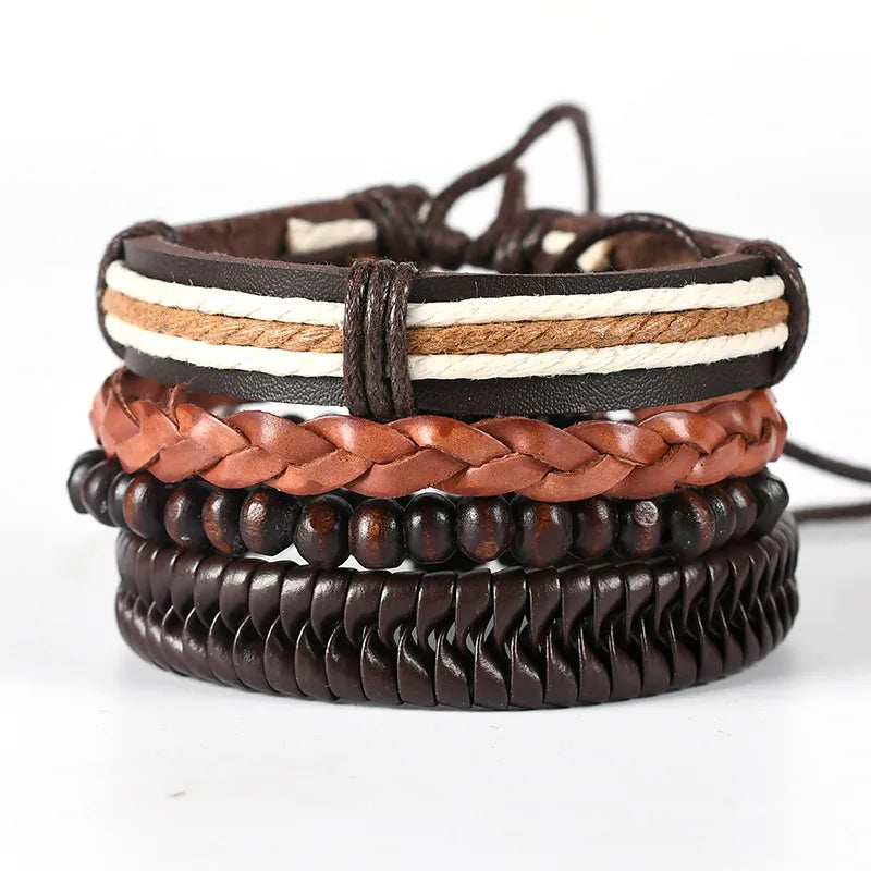 retro geometric pu leather knitting unisex bracelets