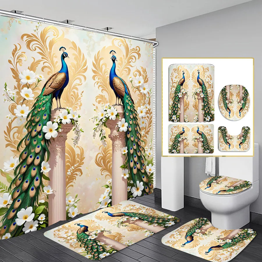 Pastoral Peacock Butterfly Snowflake Polyester Floor Mat Shower Curtain Window Accessories