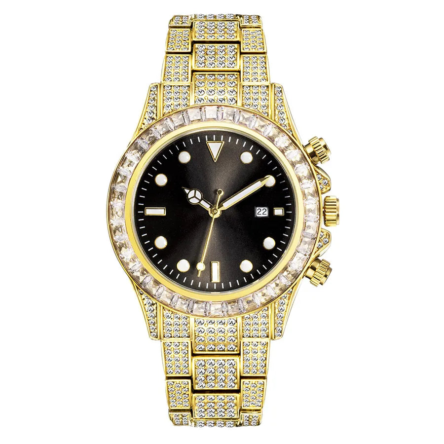 MISSFOX Watch  Explosions High-end Diamond-encrusted Ditona Full Diamond Green Plate Sun Pattern Luminous Quartz Watch