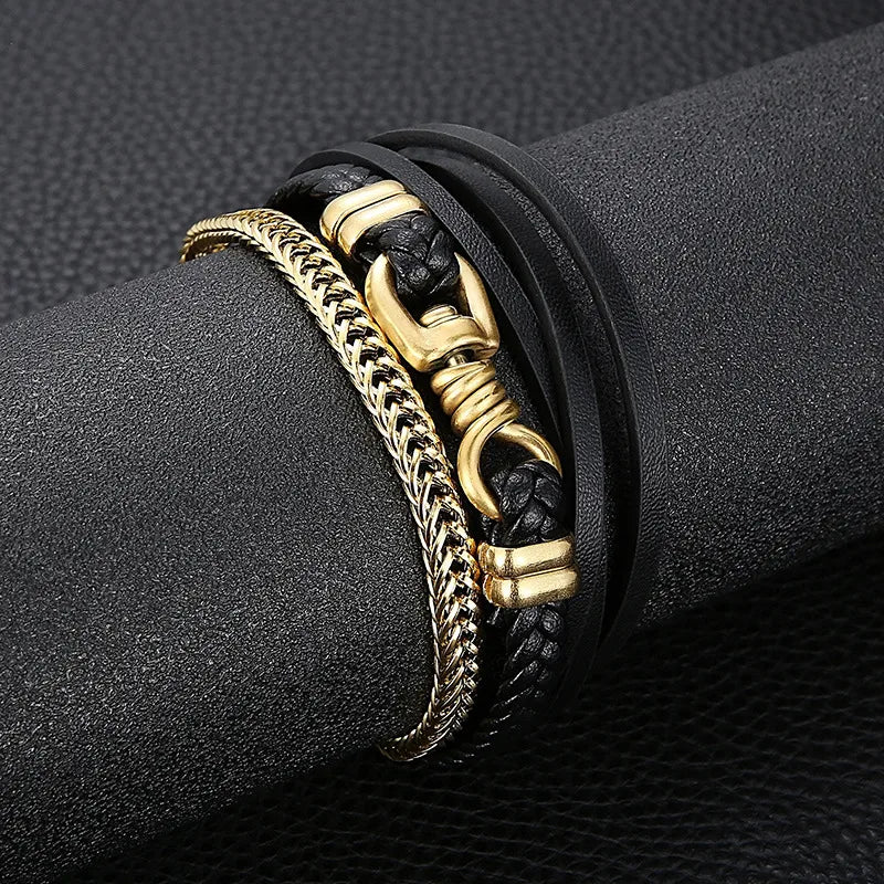 Vintage Style Punk Geometric Titanium Steel Plating 18K Gold Plated Men's Bracelets