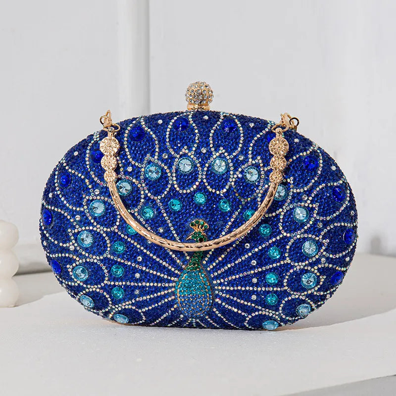 Rhinestone Metal Peacock Oval Evening Bags
