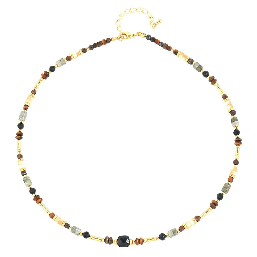 simple style geometric natural stone shell copper irregular beaded handmade necklace