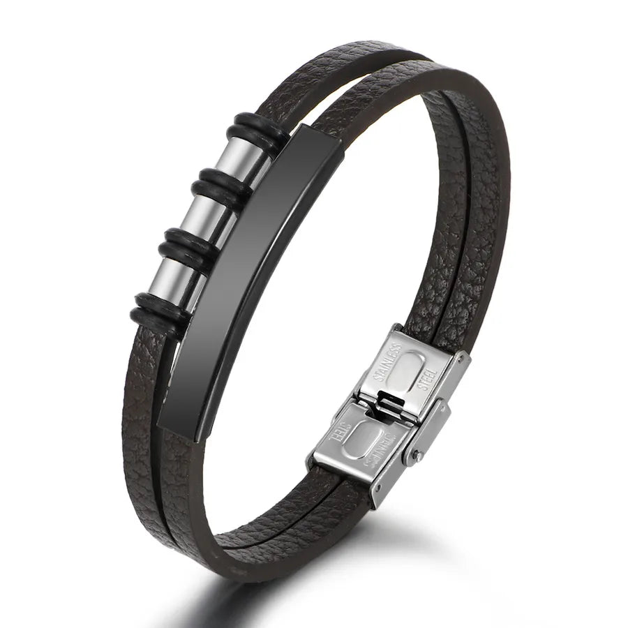 Retro Punk Solid Color Titanium Steel Men's Bangle Men Cord & Leather Bracelets