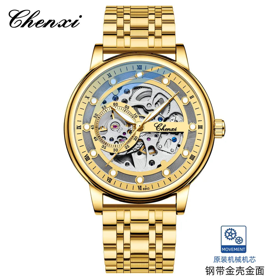 Dawn Men's Hollow Automatic Mechanical Watch Business Fashion Luminous Waterproof Live   Mechanical Watch