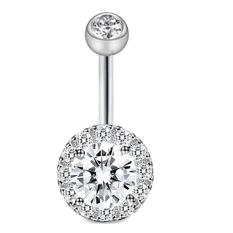 fashion solid color stainless steel inlay artificial gemstones belly ring