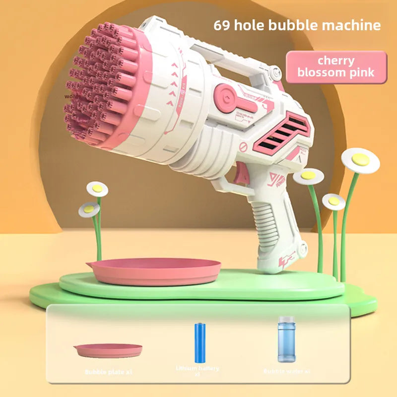 Shake the same 69-hole electric bubble machine children's toys handheld Gatling rocket launcher 32-hole bubble gun wholesale