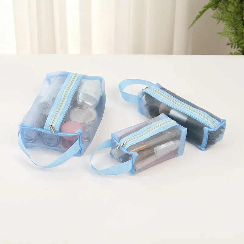 Travel Storage Three-piece Cosmetics Storage Bag Portable Travel Bag Mesh Storage Bag Folding Washable Coin Purse