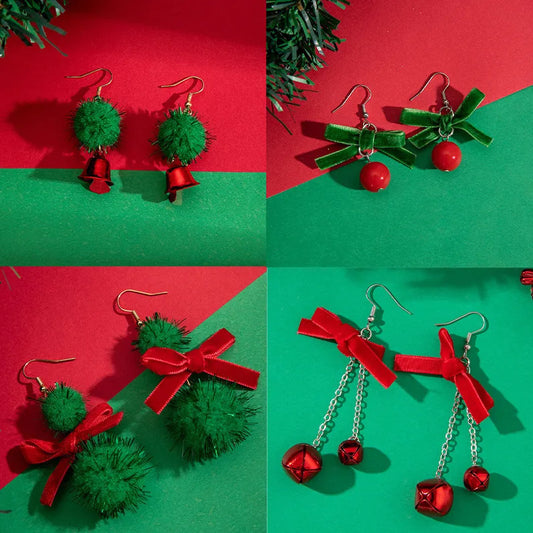 Cute Butterfly Knot Christmas Series Earrings Women's Fashion Alloy Jewelry Christmas Style Elegant Dangle Studs