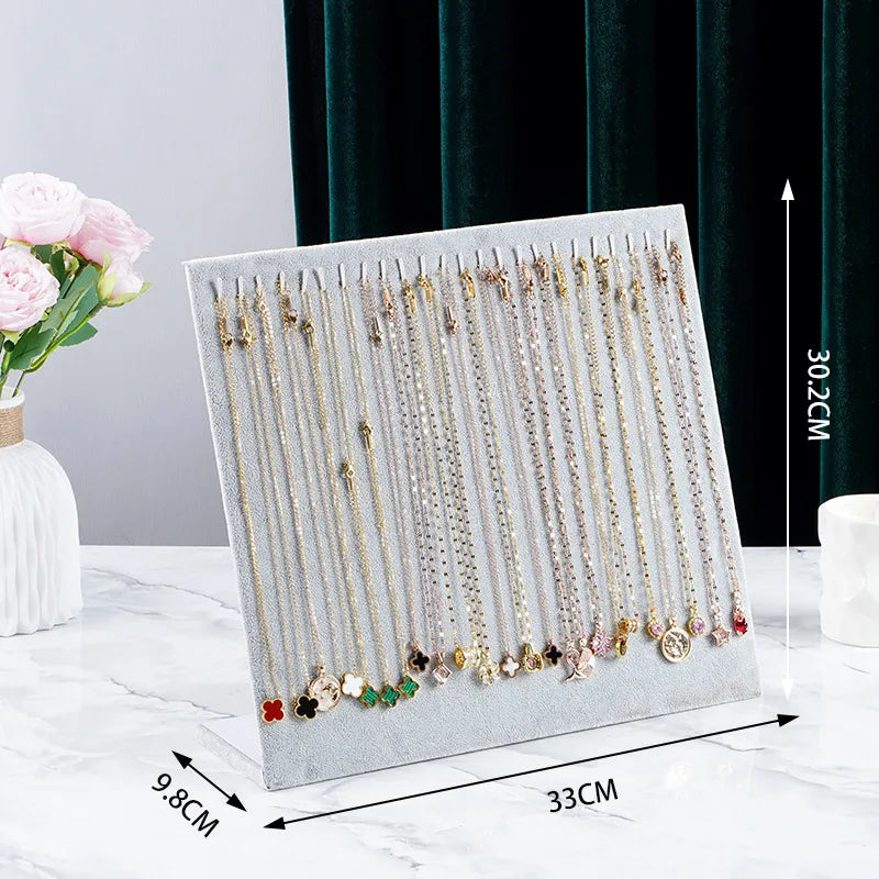 Wooden Velvet Jewelry Display Stand Necklace Bracelet Earring Ring Holder Storage Organizer L-Shaped Premium Feel Crafted