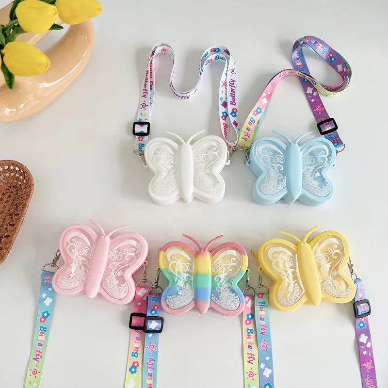 Children's Baby quicksand Butterfly Silicone Crossbody Small Bag Kneading Music Decompression Rodent Control Pioneer Girls Infant Bubble