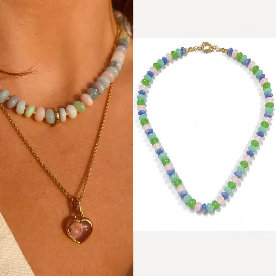 Sweet Geometric natural stone Titanium Steel Necklace In Bulk