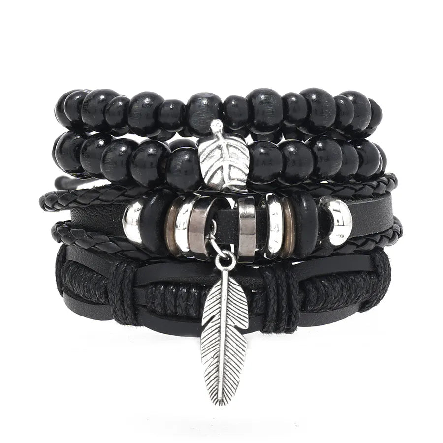 retro geometric pu leather knitting unisex bracelets