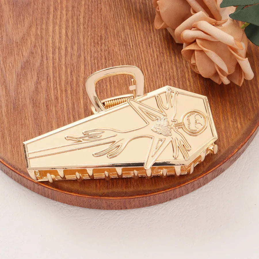 Halloween Large Size Skeleton Hair Clip Golden Brunette Claw Clamp Dark Style Headwear For Women And Skeleton Jack
