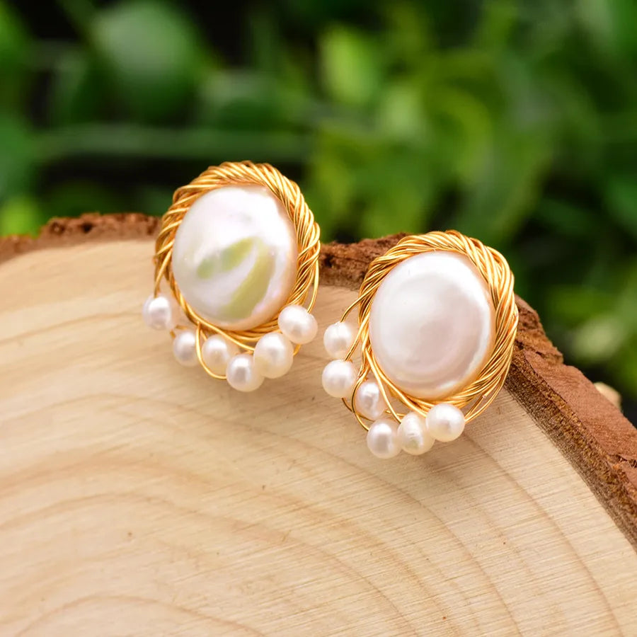 Live broadcast  natural pearl earrings high-grade earrings s925 silver needle women's design natural freshwater real pearl