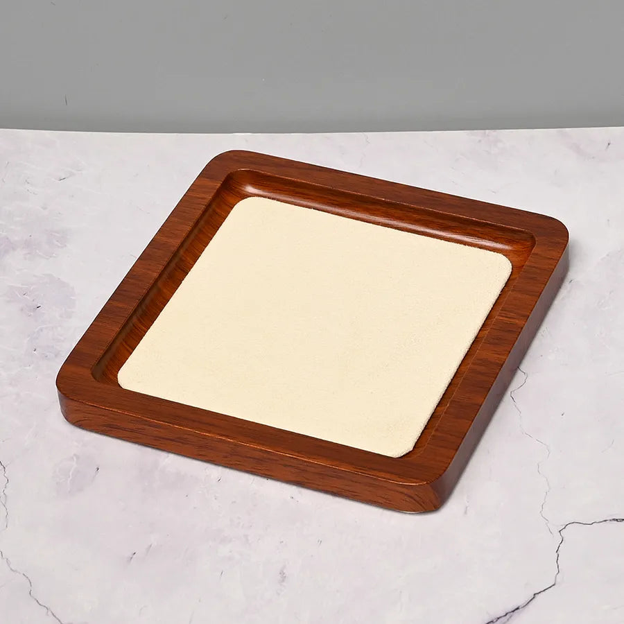 Handmade DIY Jewelry Display Plate Earring Bracelet Ring Square Rectangle Decorative Storage Tray Simple Style Wooden Velvet
