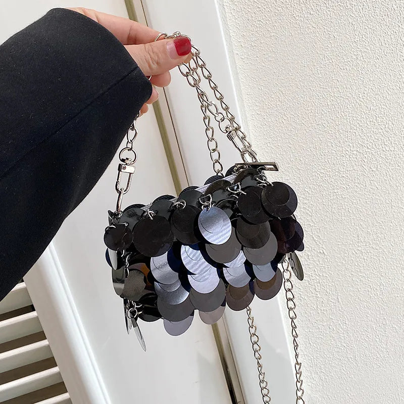 Women's Small PVC Solid Color Streetwear Weave Chain Square Zipper Shoulder Bag