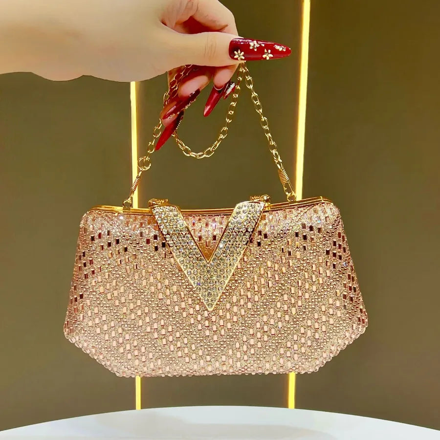Elegant Diamond Embellished Evening Bag Women's Clutch Chain Crossbody Flag Dress Bag Handbag Single Shoulder Party Purse