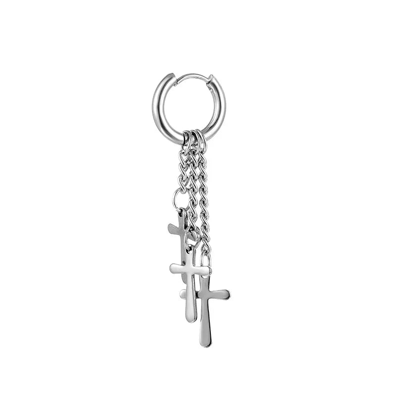fashion cross feather stainless steel polishing drop earrings 1 piece