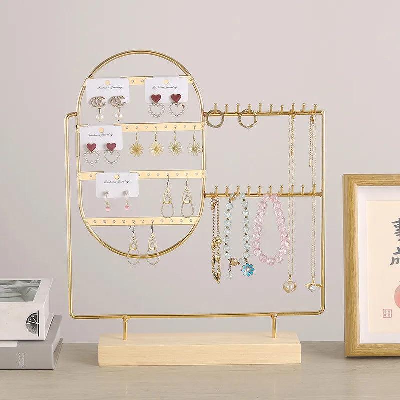 Basic Modern Style Classic Style Geometric solid wood Iron Plating Jewelry Display Jewelry Rack