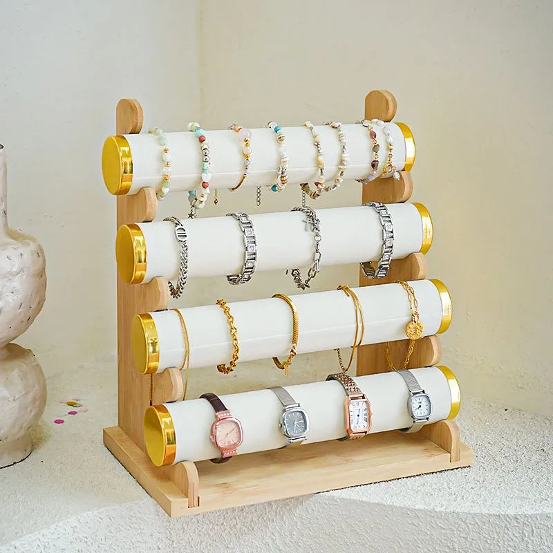 Premium Bamboo Wooden Jewelry Display Stand Bracelet Watch Headband Earring Storage Holder Live Broadcast Props Ornament Rack