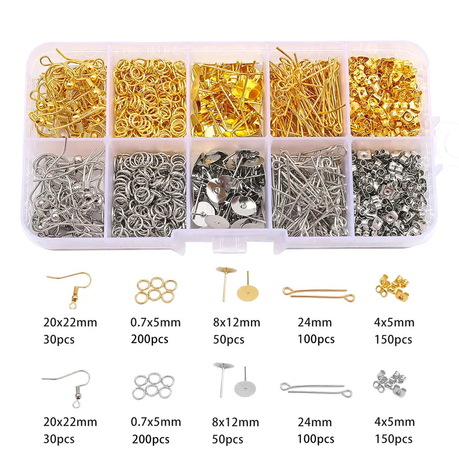 Handmade Beading Jewelry Accessories Kit Earring Hook Bracelet Necklace Material Tool Set Round Circle Chain Metal Simple Design