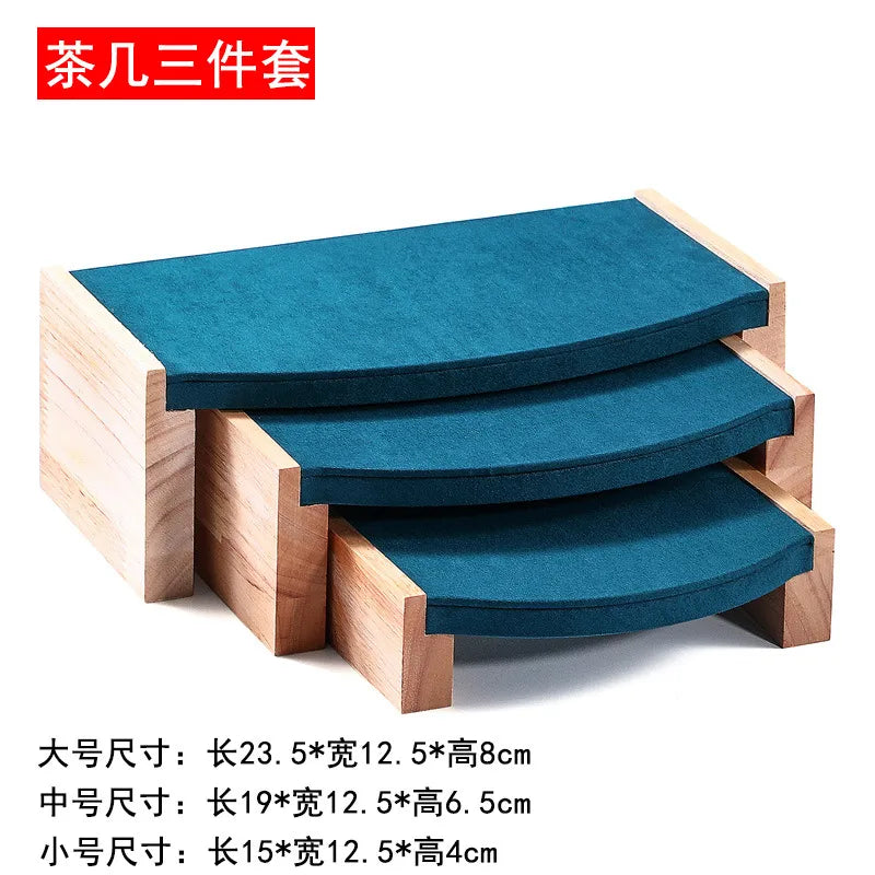 Solid Wood Jewelry Display Stand Tea Table Bracelet Necklace Stool Ornament Rack Three Piece Set Academic Style Crafted