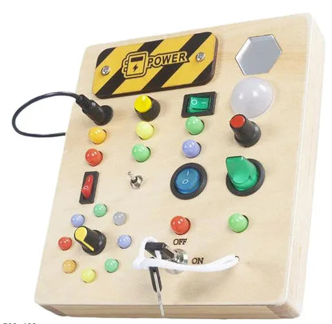 popular children's early education wooden LED light socket switch busy board toy hands-on wooden toy