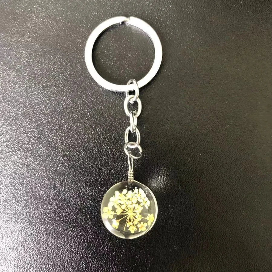 Pastoral Floral Glass Unisex Keychain