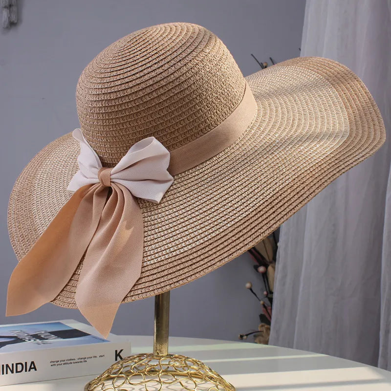 Women's Elegant Hawaiian Tropical Bow Knot Big Eaves Straw Hat